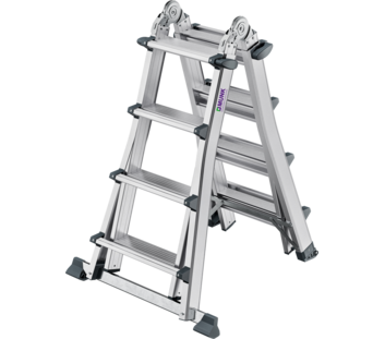 Stufen-Teleskopleiter 4-teilig mit Traverse 4x4 Stufen Position Stehleiter | © MUNK GmbH
