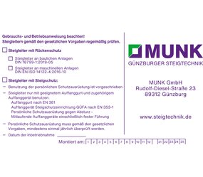 Identification plate f. fall protection device | © MUNK GmbH