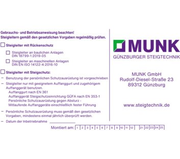 Kennzeichnungsschild f. Steigschutzeinrichtung | © MUNK GmbH